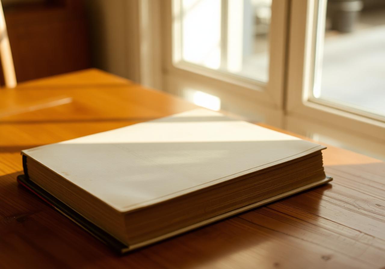 Libro sobre una mesa de madera con luz natural lateral