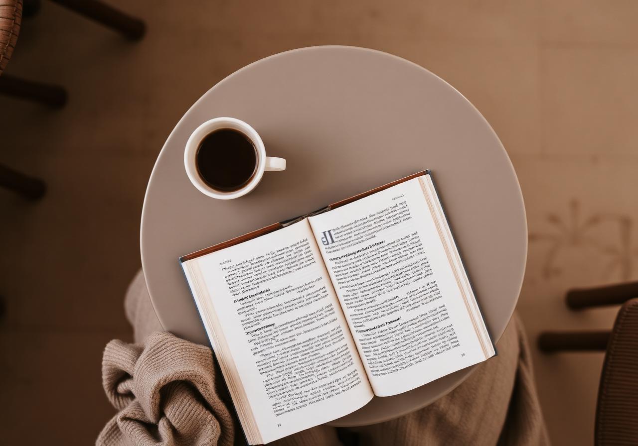 Persona leyendo en un café, vista desde arriba